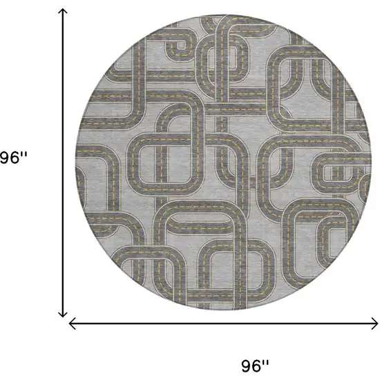 8' Pewter And Gray Round Geometric Washable Indoor Outdoor Area Rug Photo 5