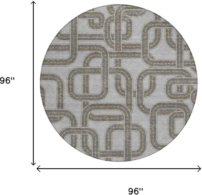 8' Pewter And Gray Round Geometric Washable Indoor Outdoor Area Rug Photo 5