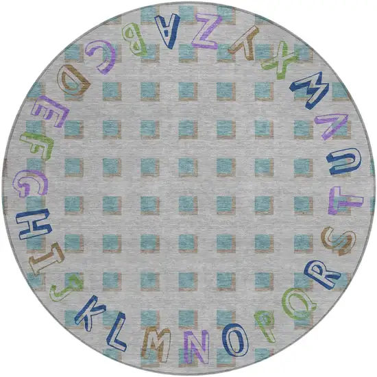 8' Pewter And Gray Round Geometric Washable Indoor Outdoor Area Rug Photo 2