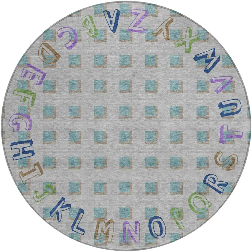 8' Pewter And Gray Round Geometric Washable Indoor Outdoor Area Rug Photo 2