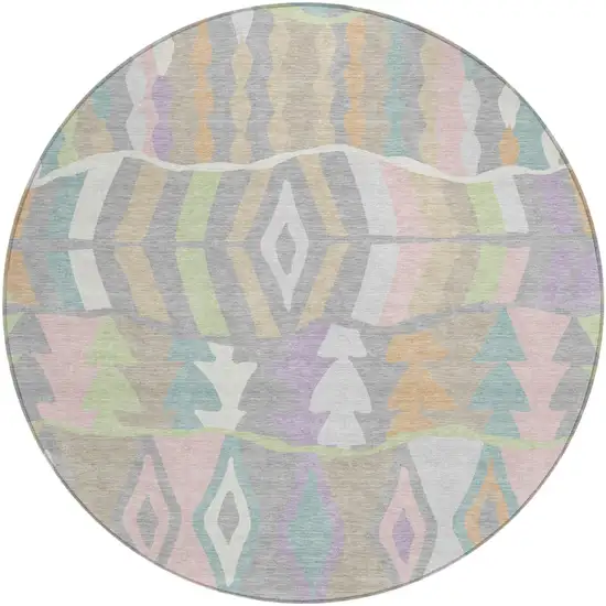 8' Pewter And Gray Round Geometric Washable Indoor Outdoor Area Rug Photo 2