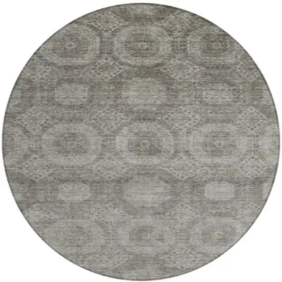 8' Pewter And Gray Round Medallion Washable Indoor Outdoor Area Rug Photo 1