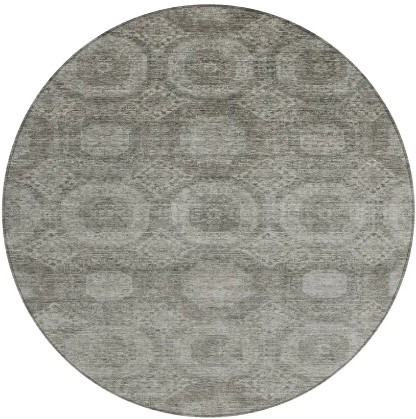 8' Pewter And Gray Round Medallion Washable Indoor Outdoor Area Rug Photo 1