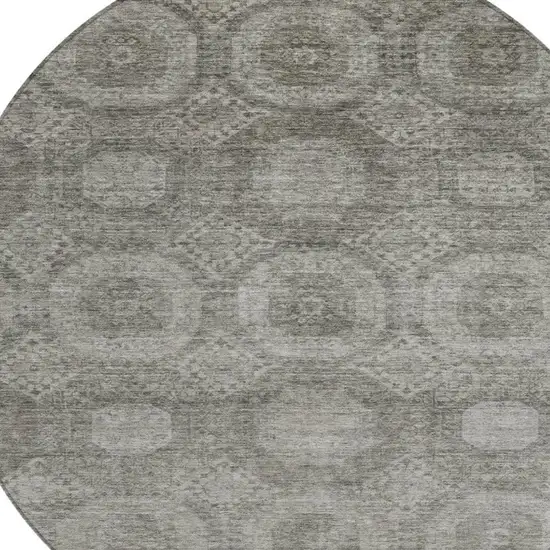8' Pewter And Gray Round Medallion Washable Indoor Outdoor Area Rug Photo 8