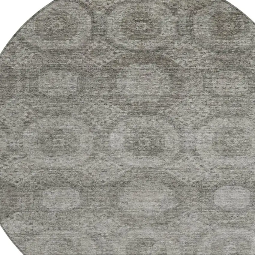 8' Pewter And Gray Round Medallion Washable Indoor Outdoor Area Rug Photo 8