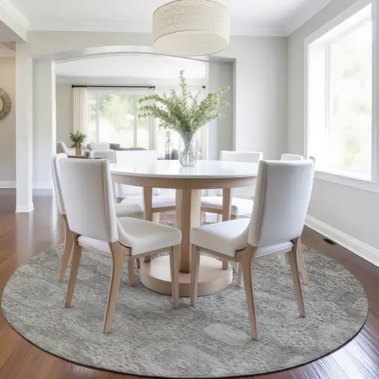 8' Pewter And Gray Round Medallion Washable Indoor Outdoor Area Rug Photo 6