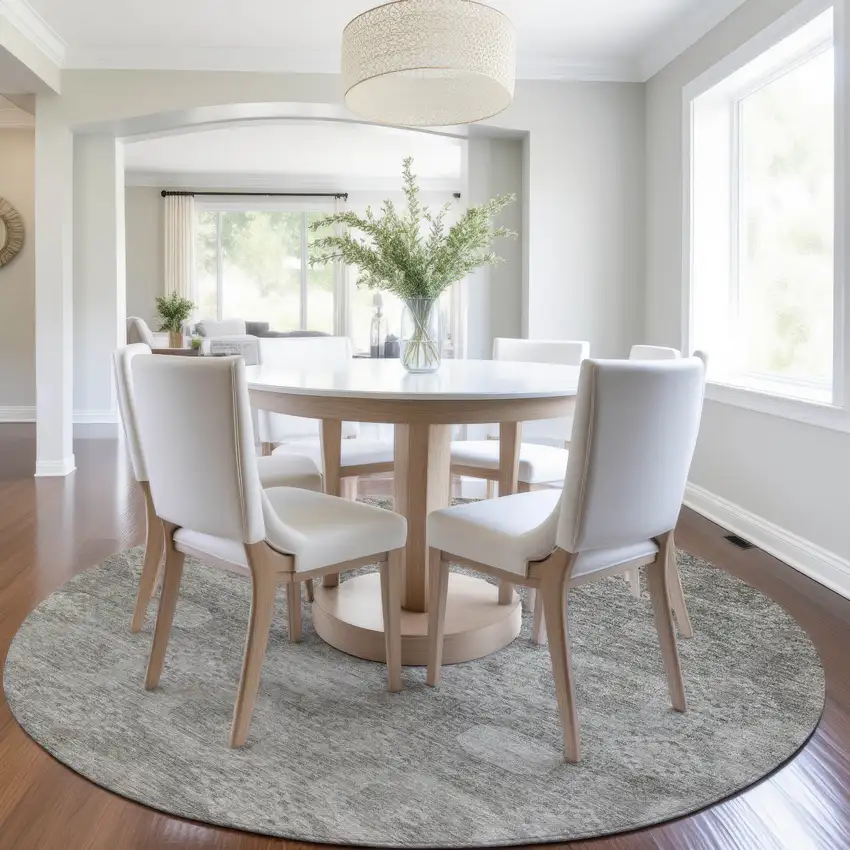 8' Pewter And Gray Round Medallion Washable Indoor Outdoor Area Rug Photo 6