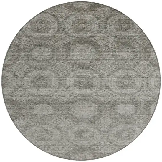 8' Pewter And Gray Round Medallion Washable Indoor Outdoor Area Rug Photo 3