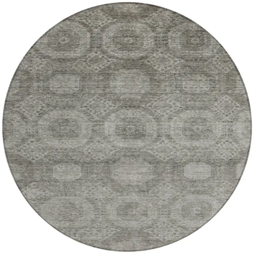 8' Pewter And Gray Round Medallion Washable Indoor Outdoor Area Rug Photo 3