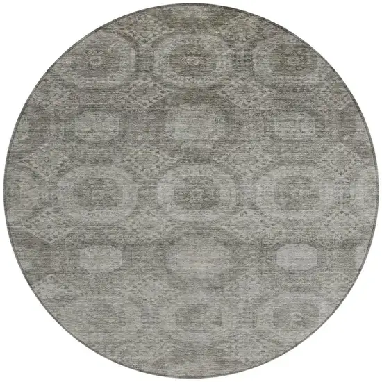 8' Pewter And Gray Round Medallion Washable Indoor Outdoor Area Rug Photo 4