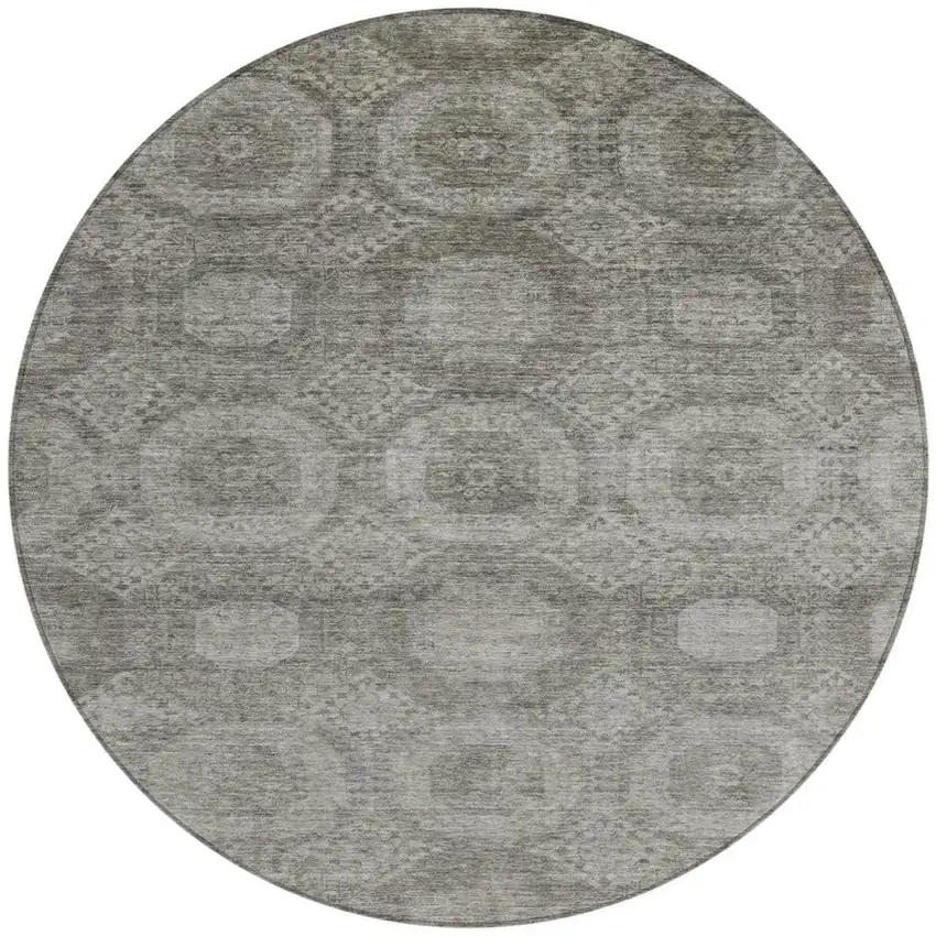 8' Pewter And Gray Round Medallion Washable Indoor Outdoor Area Rug Photo 4