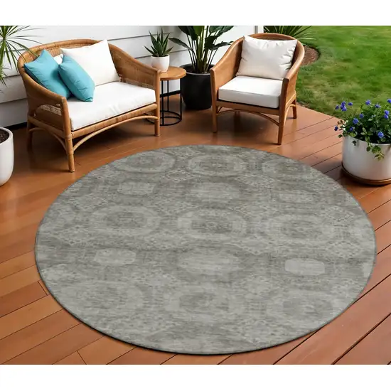 8' Pewter And Gray Round Medallion Washable Indoor Outdoor Area Rug Photo 2