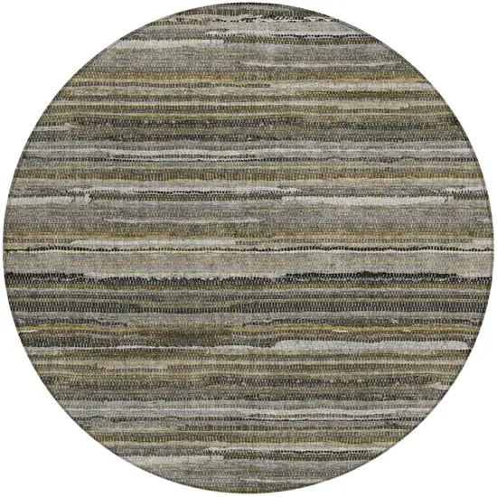 8' Pewter And Gray Round Striped Washable Indoor Outdoor Area Rug Photo 2