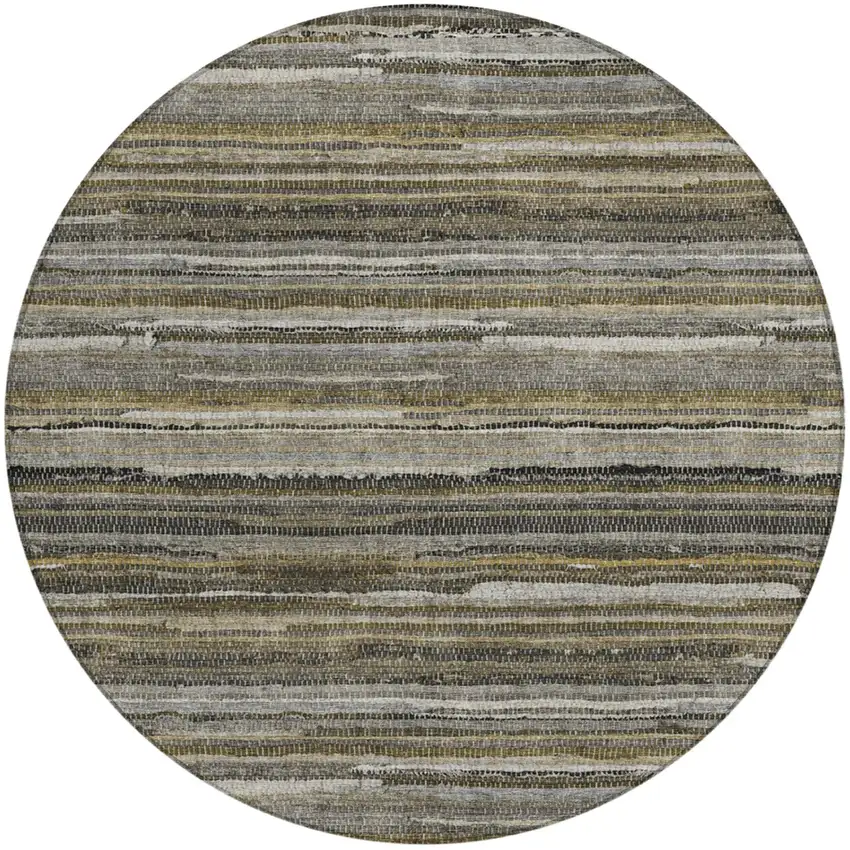 8' Pewter And Gray Round Striped Washable Indoor Outdoor Area Rug Photo 2