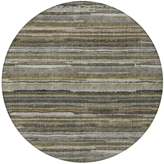 8' Pewter And Gray Round Striped Washable Indoor Outdoor Area Rug Photo 3