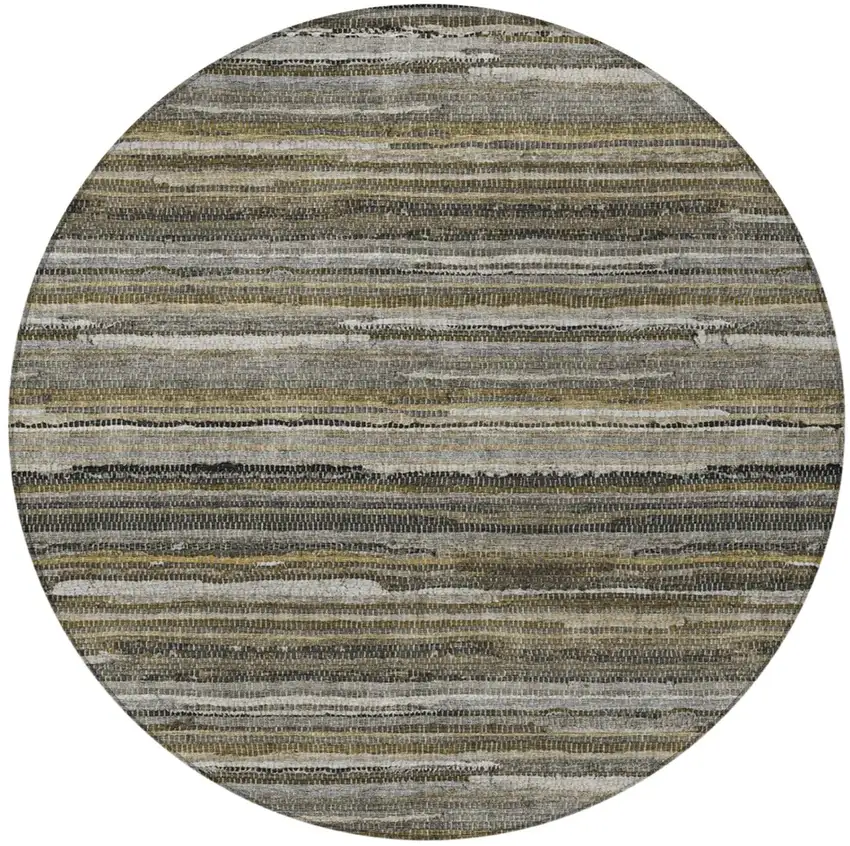 8' Pewter And Gray Round Striped Washable Indoor Outdoor Area Rug Photo 3