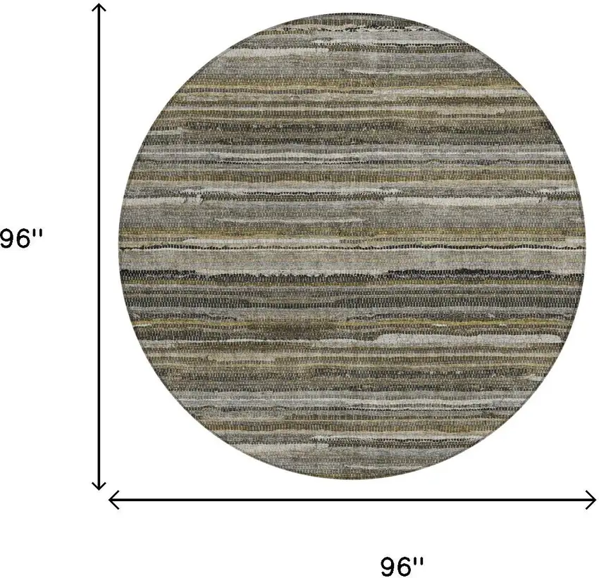 8' Pewter And Gray Round Striped Washable Indoor Outdoor Area Rug Photo 6