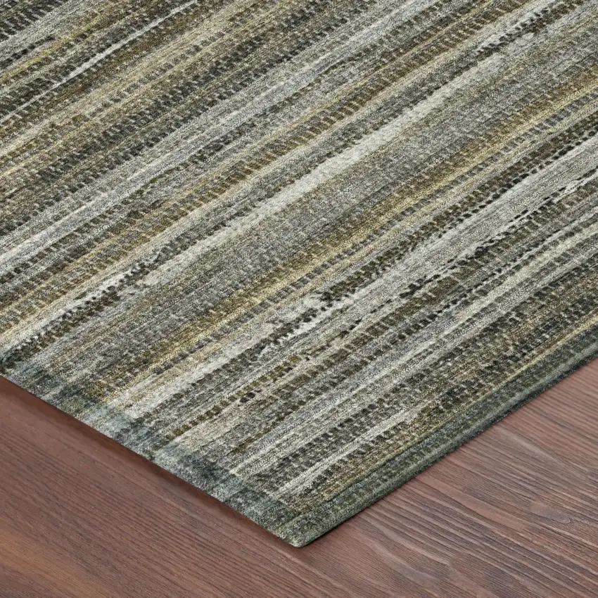 8' Pewter And Gray Round Striped Washable Indoor Outdoor Area Rug Photo 4
