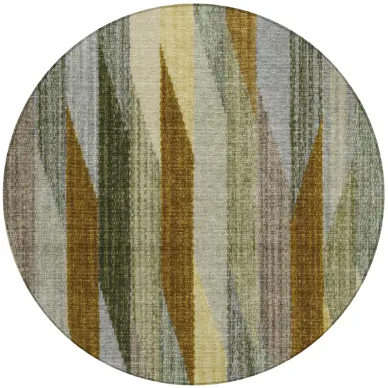 8' Pewter And Gray Round Striped Washable Indoor Outdoor Area Rug Photo 2
