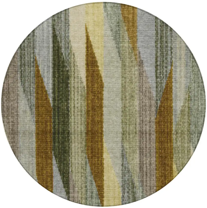 8' Pewter And Gray Round Striped Washable Indoor Outdoor Area Rug Photo 2