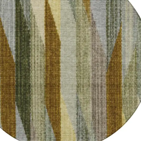 8' Pewter And Gray Round Striped Washable Indoor Outdoor Area Rug Photo 3
