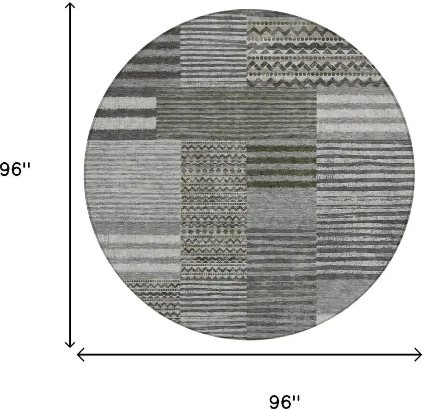 8' Pewter And Gray Round Striped Washable Indoor Outdoor Area Rug Photo 7
