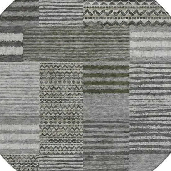 8' Pewter And Gray Round Striped Washable Indoor Outdoor Area Rug Photo 3
