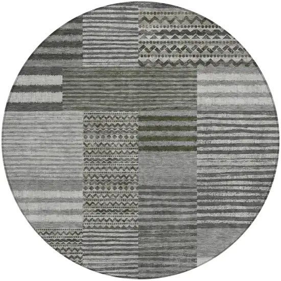 8' Pewter And Gray Round Striped Washable Indoor Outdoor Area Rug Photo 2
