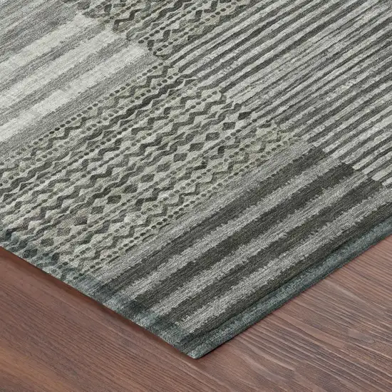 8' Pewter And Gray Round Striped Washable Indoor Outdoor Area Rug Photo 5
