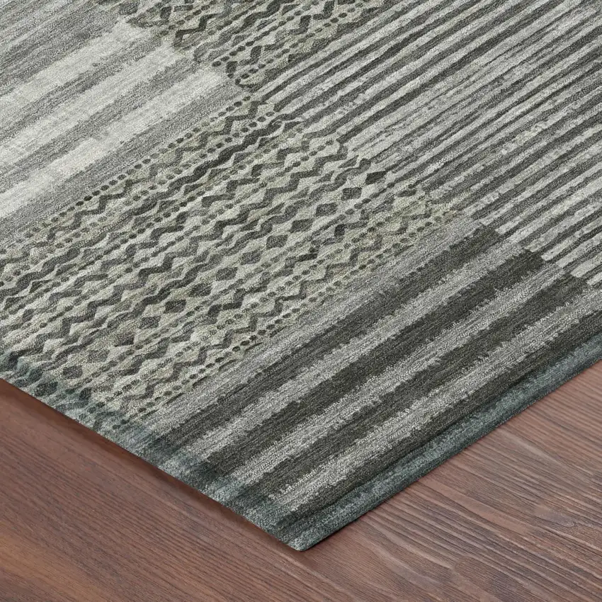 8' Pewter And Gray Round Striped Washable Indoor Outdoor Area Rug Photo 5