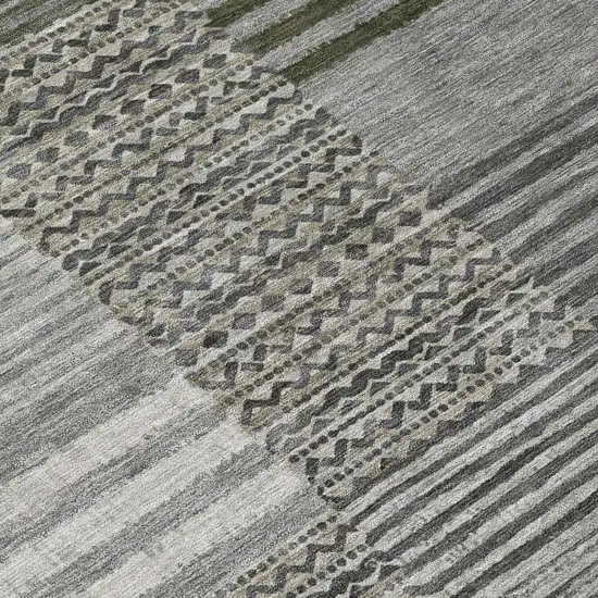 8' Pewter And Gray Round Striped Washable Indoor Outdoor Area Rug Photo 6