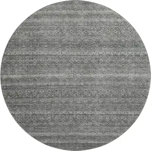 Photo of 8' Pewter And Gray Striped Washable Round Rug With UV Protection