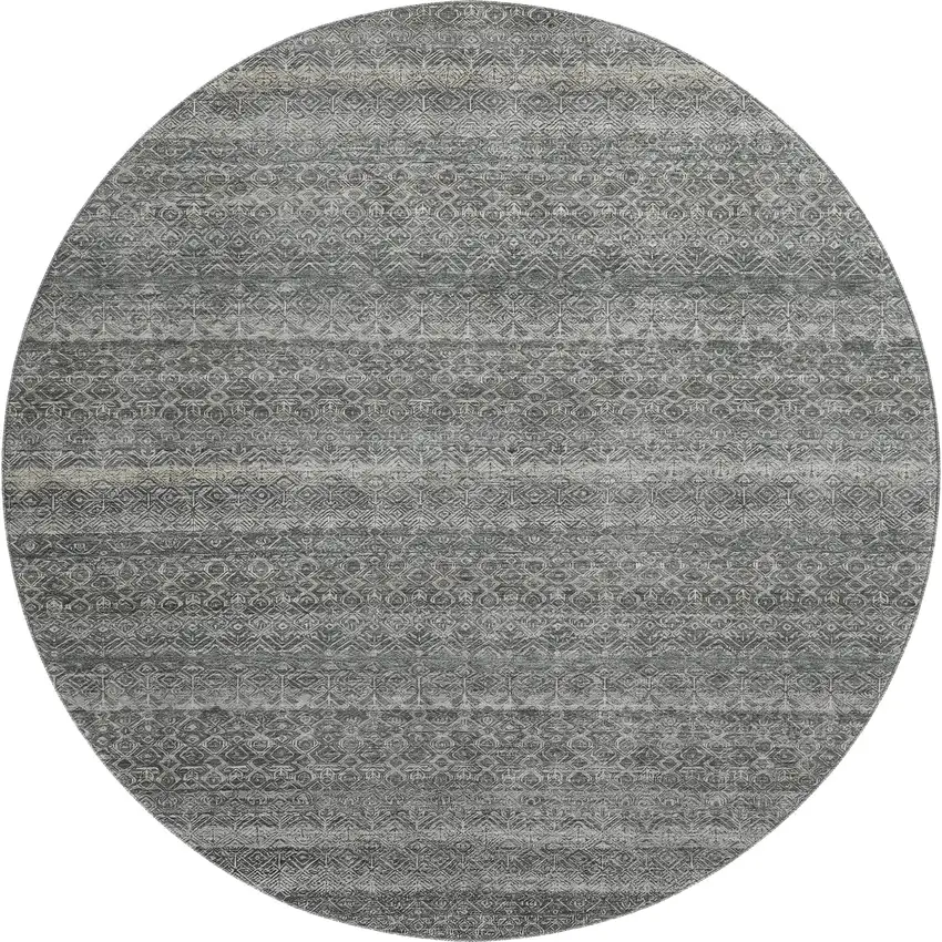 8' Pewter And Gray Striped Washable Round Rug With UV Protection Photo 1