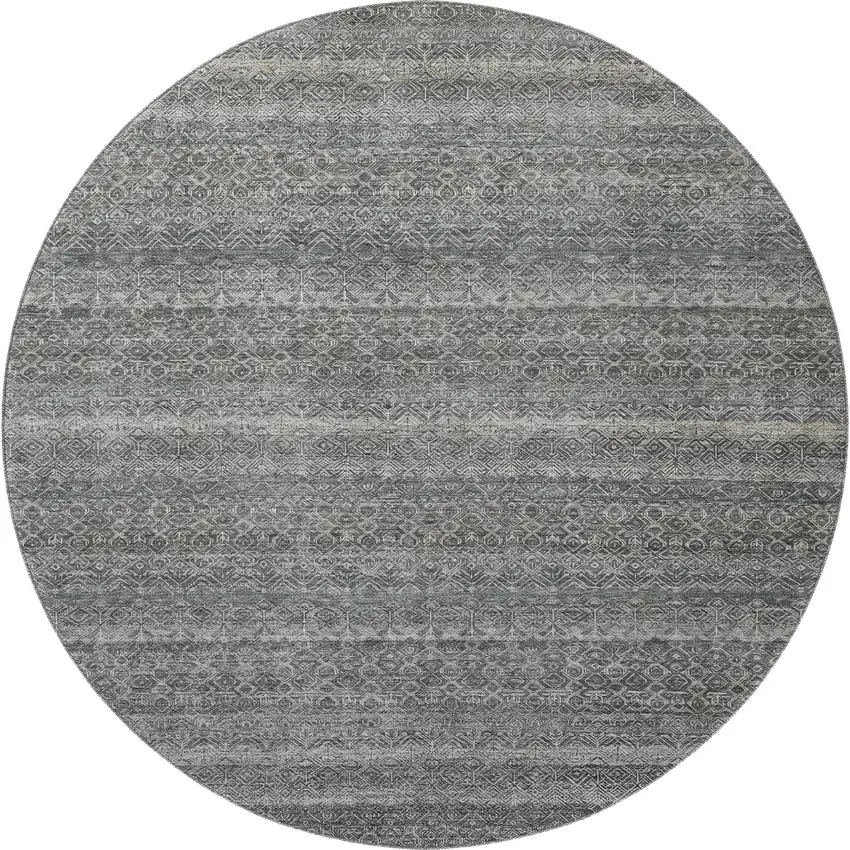 8' Pewter And Gray Striped Washable Round Rug With UV Protection Photo 3