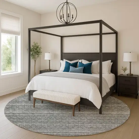 8' Pewter And Gray Striped Washable Round Rug With UV Protection Photo 4