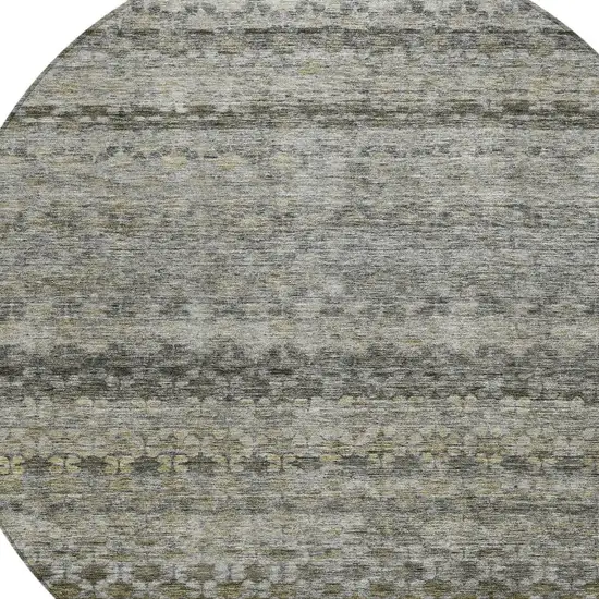 8' Pewter And Green Round Striped Washable Indoor Outdoor Area Rug Photo 4