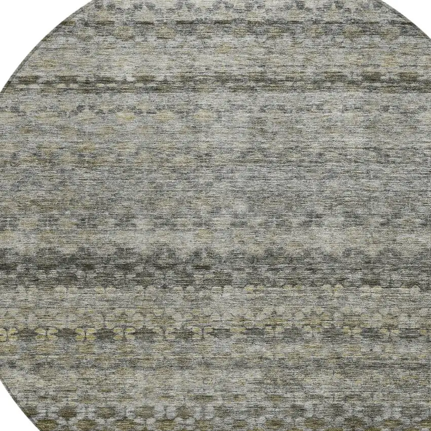 8' Pewter And Green Round Striped Washable Indoor Outdoor Area Rug Photo 4