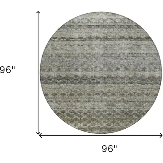 8' Pewter And Green Round Striped Washable Indoor Outdoor Area Rug Photo 3