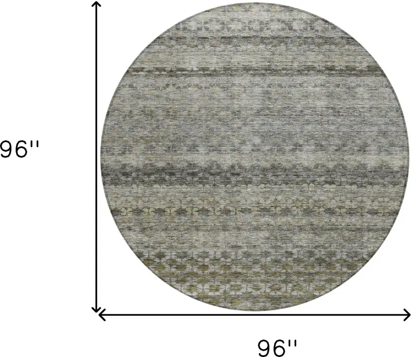 8' Pewter And Green Round Striped Washable Indoor Outdoor Area Rug Photo 3