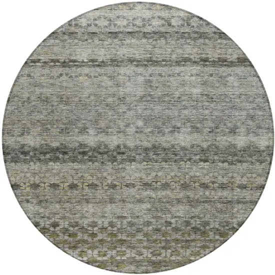 8' Pewter And Green Round Striped Washable Indoor Outdoor Area Rug Photo 2