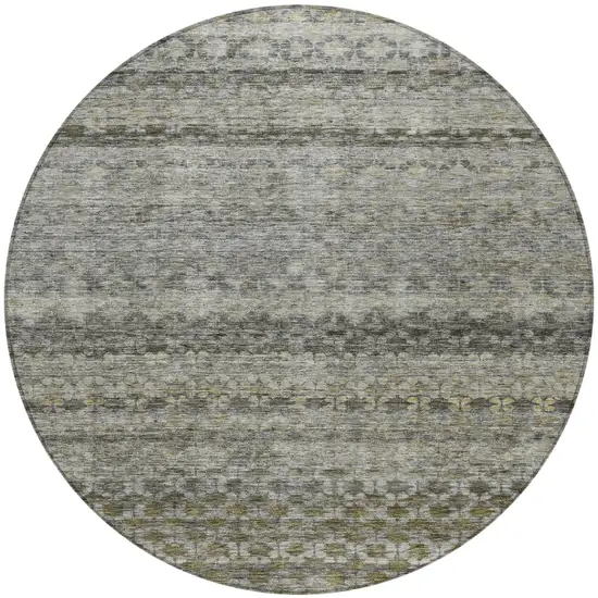 8' Pewter And Green Round Striped Washable Indoor Outdoor Area Rug Photo 5