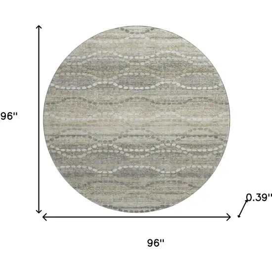 8' Pewter And Ivory Abstract Geometric Washable Round Rug With UV Protection Photo 8