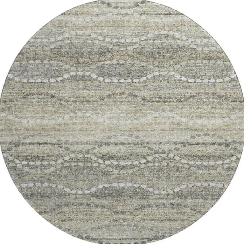 8' Pewter And Ivory Abstract Geometric Washable Round Rug With UV Protection Photo 4