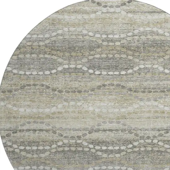 8' Pewter And Ivory Abstract Geometric Washable Round Rug With UV Protection Photo 3