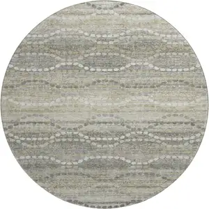Photo of 8' Pewter And Ivory Abstract Geometric Washable Round Rug With UV Protection