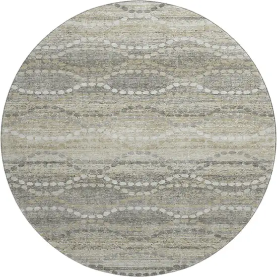 8' Pewter And Ivory Abstract Geometric Washable Round Rug With UV Protection Photo 1