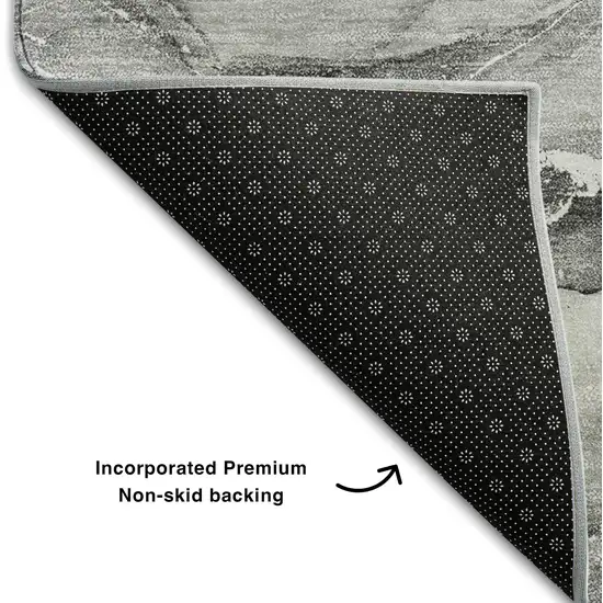 8' Pewter And Ivory Abstract Washable Round Rug With UV Protection Photo 5