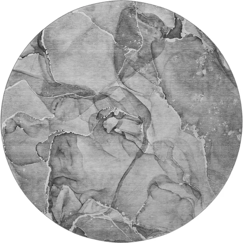 8' Pewter And Ivory Abstract Washable Round Rug With UV Protection Photo 3