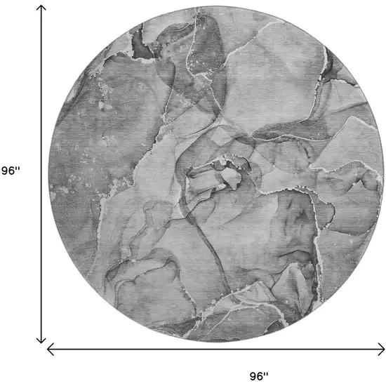 8' Pewter And Ivory Abstract Washable Round Rug With UV Protection Photo 9