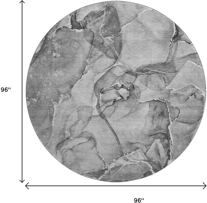 8' Pewter And Ivory Abstract Washable Round Rug With UV Protection Photo 9